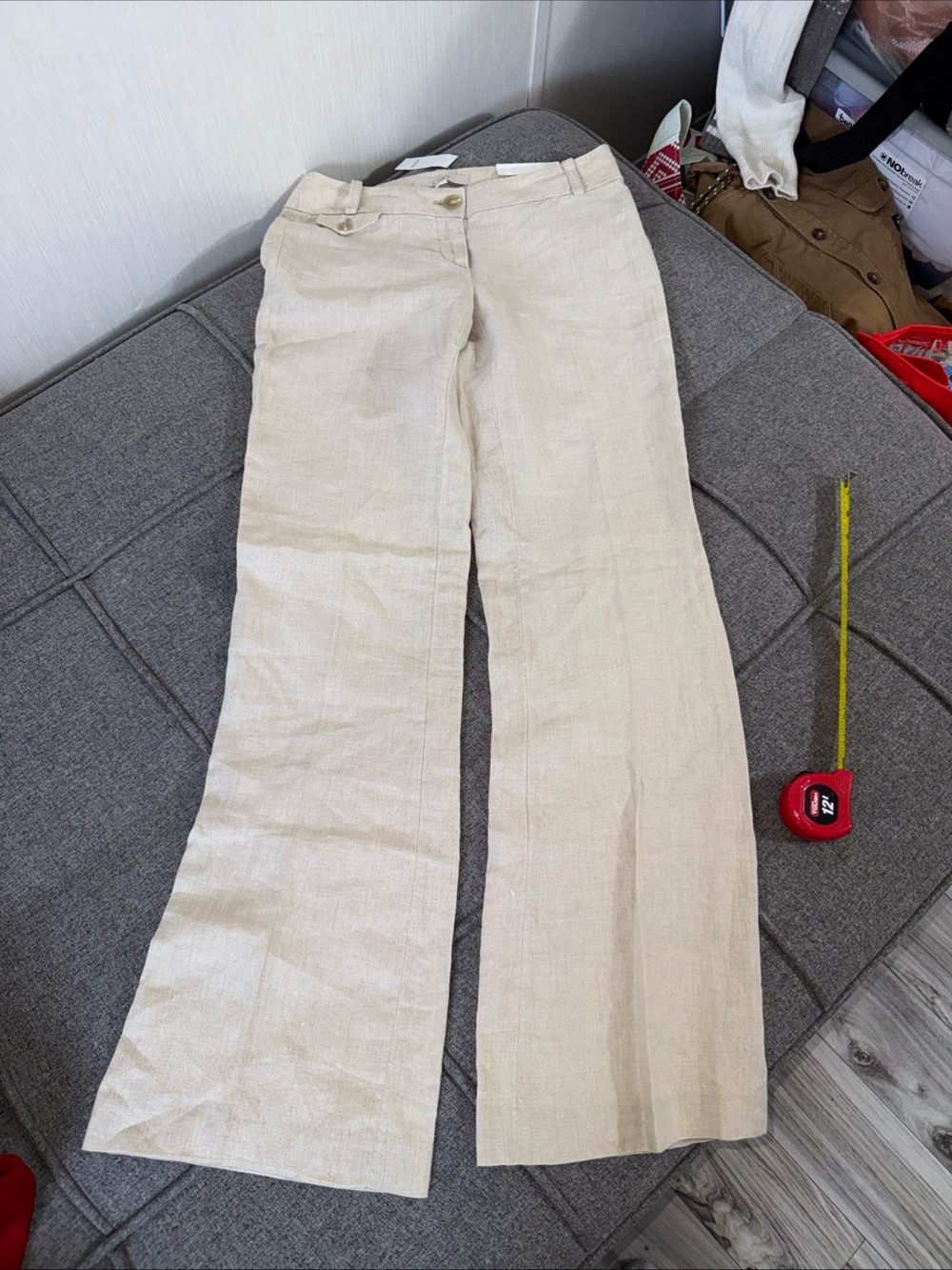 NEW NWT Ann Taylor Loft women 0 Marisa Modern Trouser Tan Boot Cut Linen Blend